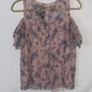 Iz Byer Peep-Shoulder Top Pink W/Floral Lace Size XL
